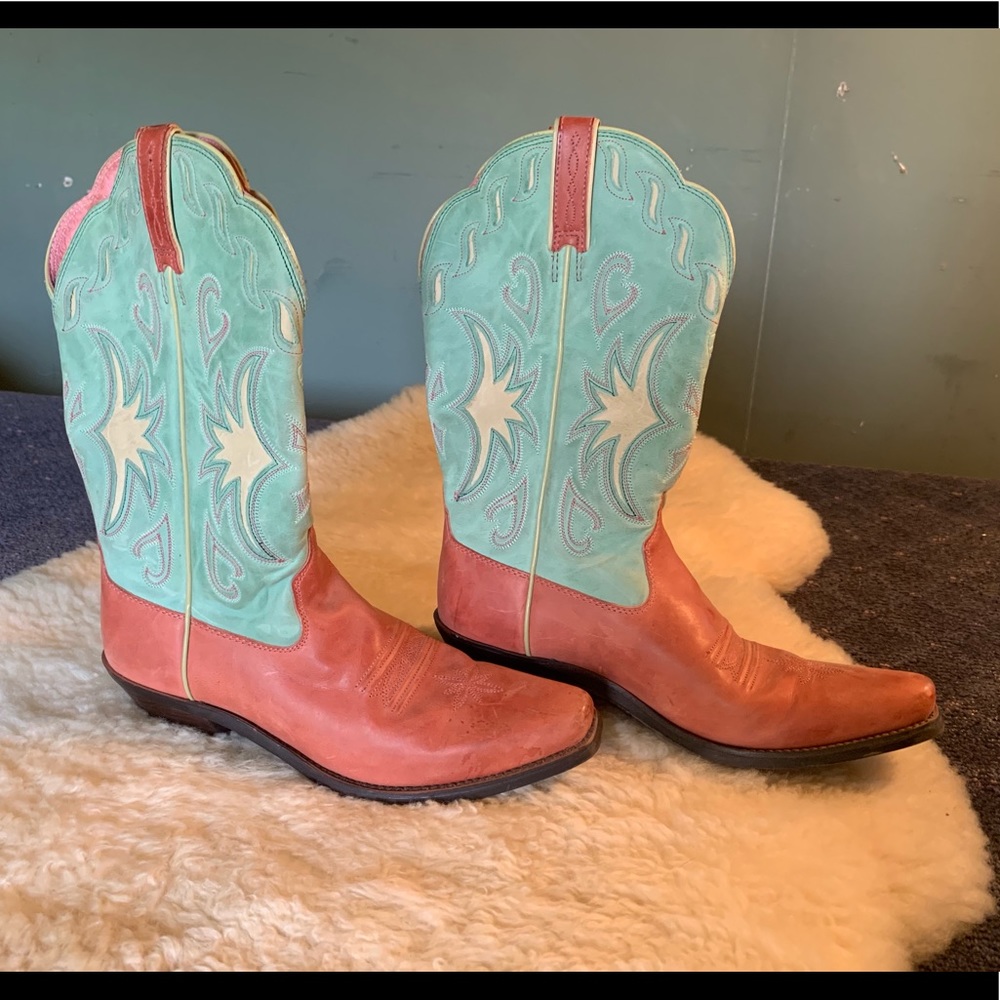ARIAT - Women’s Aqua & Pink Leather Cowboy Boots